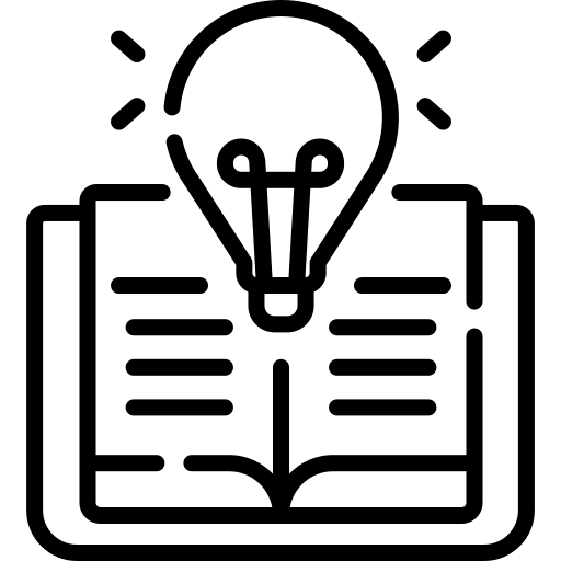 Icon of an open book with a glowing lightbulb above it, representing education and bright futures.